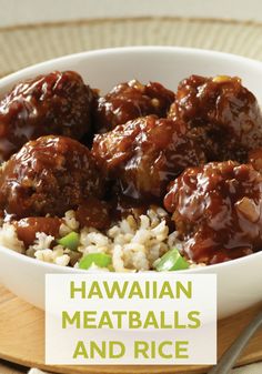 a bowl filled with meatballs and rice