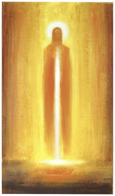 a painting of a person standing in front of a light