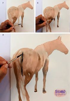 the process of painting a horse with acrylic paint on it's body