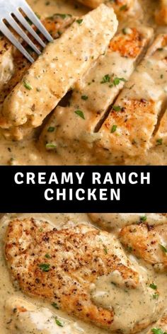 creamy ranch chicken is served with gravy and garnished with parsley