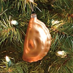 an ornament hanging from a christmas tree