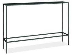 an iron frame console table with two shelves