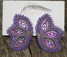 Native Accessories, Native American Beadwork Earrings, Beaded Peacock, Mirror Earrings, Purple Horse, Silver Bead Earrings, Beaded Jewelry Earrings