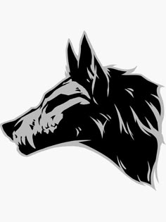 a black and white image of a wolf's head on a white background,