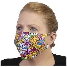 Adult / Child / Teen Breathable Washable Printed Face Mask, Face Cover, Double Layer, Stretches to Fit. Pattern continues from the front of the mask to over the ears to create a uniform look on the face. Double layer breathable fabric stretches over the face comfortably. Fabric ear loops can be softer than elastic on the ears for less irritation. Binding on the top and bottom of the mask adds durability and creates a softer fit. Machine wash. 95% polyester and 5% cotton. Made in USA Adult / Chil Colorful Daisies, Mask Face, Daisy Pattern, Ear Loop, Face Cover, Double Layer, Breathable Fabric, The Face, Binding