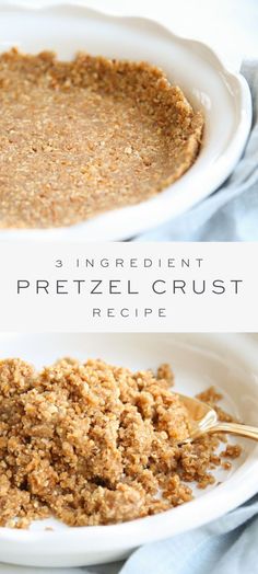 two white plates with oatmeal crumbs on them and the words, ingredient pretzel crust recipe