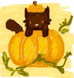 a drawing of a cat sitting on top of a pumpkin