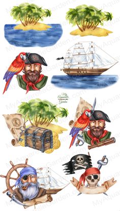 watercolor painting of pirates and their ships