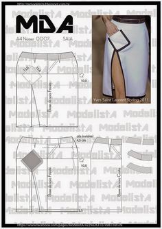 the front and back view of a women's skirt sewing pattern, with an image of