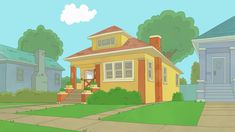 the simpsons house is painted yellow and has red trim on it's front porch