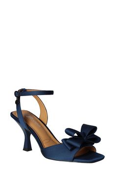 A voluminous bow accentuates the vamp of a lavish satin sandal set on a well-cushioned footbed and modern flare heel. 3" heel Memory foam cushioning Textile upper/synthetic lining and sole Imported Strap Sandals Women, Steel Grey, The Vamps, Sandal Women, Ankle Strap Sandals, Strap Sandals, Women's Shoes Sandals, Ankle Strap, Memory Foam