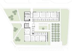 an aerial view of the ground plan for a building with several floors and lots of windows