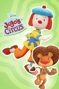 an image of a cartoon character that appears to be playing with a lion and the words jojo's circus