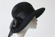 Black Felt Cloche Hat ''PANDORA'' With Silk Ribbon Weddings Ascot Derby Hat - Etsy Elegant Wide Brim Costume Hat For Winter, Elegant Black Cloche Hat With Flat Brim, Adjustable Brimmed Felt Hat For Evening, Elegant Flat Brim Fur Felt Hat, Classic Wide Brim Cloche Hat For Wedding, Elegant Winter Wedding Hats, Elegant Cloche Felt Hat For Evening, Elegant Fur Felt Hat With Curved Brim, Elegant Felt Hat For Kentucky Derby Wedding