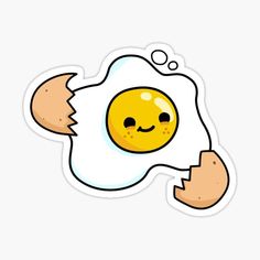 an egg is fried in the shape of a smiley face sticker on a white background