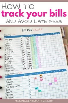 a binder with the words how to track your bills and avoid late fees on it