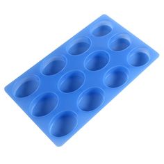 a blue plastic tray with nine cupcake pans on the bottom and one in the middle