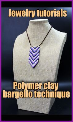 a necklace that is on top of a mannequin neckle with the words jewelry tutors polymer clay bargeello technique