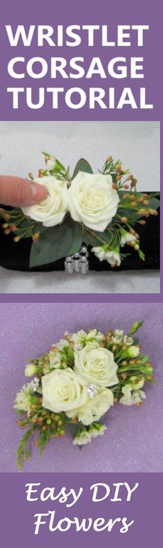 the instructions for how to make a wristlet corsage with flowers on it