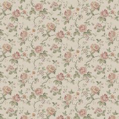 a white wallpaper with pink flowers and green leaves