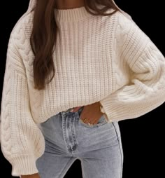 Cream Knit Jumper Outfit, Cute Knit Sweater Outfits, Sweater Jean Outfit, Sweater And Jeans Outfit Winter, Knit Jumper Outfit, Knitted Sweaters Outfit, Jumper And Jeans Outfit, Jeans And Jumper Outfit, Knitted Jumper Outfit