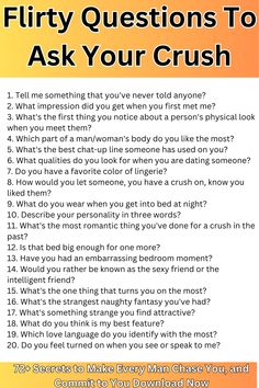 a poster with the words flirty questions to ask your crush and an orange background