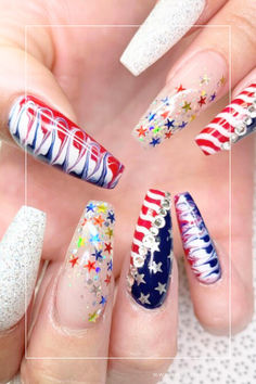 40 american flag nails designs Feather Nail Art, Usa Nails, Holiday Nail Designs