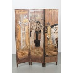 three panel screen with paintings on it