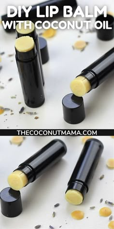 Say goodby to dry chapped lips! This DIY homemade lip balm nourishes and heals dry lips with coconut oil, honey, and essential oils. Diy Coconut Lip Balm, Diy Coconut Oil Lip Balm, Coconut Oil Chapstick Diy, Homemade Chapstick Essential Oils, Lemon Balm Lip Balm Diy, Homemade Chapstick Recipe, Easy Lip Balm Recipe, Beeswax Lip Balm Recipe