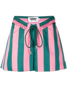 striped drawstring shorts from Brandon Maxwell featuring pink, teal green, cotton-silk blend, drawstring fastening waist, two rear welt pockets and straight hem. Maximalist Fashion, Cute Clothing Stores, Brandon Maxwell, Fashion Bottoms, Mood Board Fashion, Modest Fashion Outfits, Celebrity Outfits, Drawstring Shorts, Athletic Wear