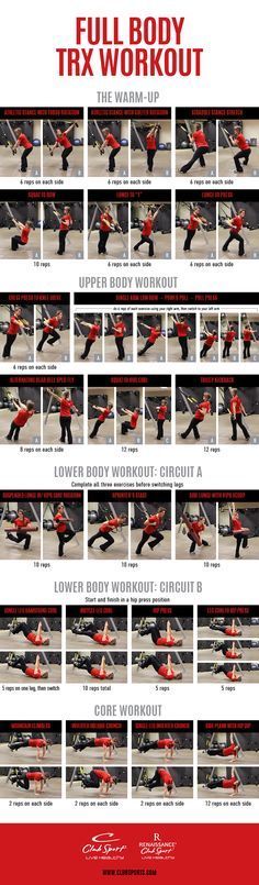 the full body trx workout is shown in red and black, with instructions for how to