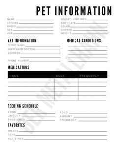 the pet information form is shown in black and white