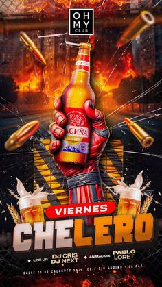 a poster for a beer festival with an image of a hand holding up a bottle