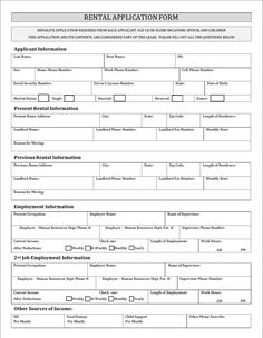 the rental application form is shown in this image