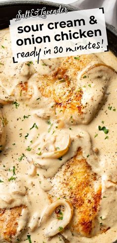 chicken with cream sauce in a skillet