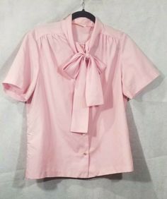 Short Sleeve Cotton Blouse With Bow, Vintage Spring Blouse With Bow, 1960s Blouse, Button Up Blouse, Pink Bow, Bow Tie, Vintage Dresses, 1960s, Button Up