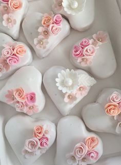 heart shaped soaps decorated with flowers and pearls