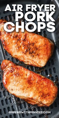 air fryer pork chops on the grill with text overlay