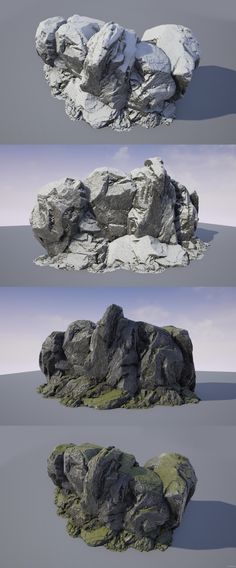 several rocks and boulders are shown in three different positions, each with their own rock type