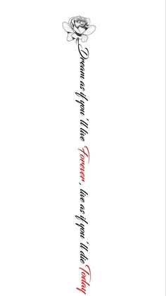 the words are written in red and black ink on a white paper with a rose