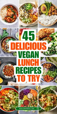 Vegan lunches are a fantastic way to enjoy nutritious, flavorful meals while supporting your health and the planet. With a plant-based diet, you can enjoy a variety of vibrant vegetables, legumes, whole grains, nuts, and seeds, all of which provide essential nutrients while keeping your meals exciting and diverse. Whether you're looking for light salads, hearty grain bowls, savory wraps, or delicious dips, these 45+ vegan lunch recipes are perfect for anyone looking to make lunchtime healthier and more sustainable. These easy-to-make recipes will keep you energized and satisfied throughout the day. Plant Based Lunches For Work, Healthy Vegan Lunch Recipes, Vegetarian Lunch Ideas For Work, Light Salads, Healthy Vegetarian Lunch, Flavorful Meals, Delicious Dips, Grain Bowls, Plant Based Diet Recipes