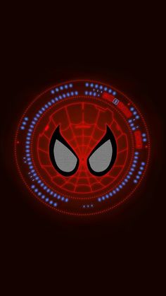 the spider - man symbol is shown in red and blue lights on a black background