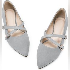 New Grey Mary Jane Ballet Flats Faux Suede Low Heel Lightweight Pointed Toe Slip-On. New In Box. Bin 6713. Size 9.5 Cognac Flats, Gray Ballet Flats, Black And White Flats, Pink Mules, Tory Burch Ballet Flats, Michael Kors Flats, Mary Jane Ballet Flats, Black Slip On Shoes, Floral Flats