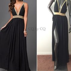 New With Tags-Purchased From Pg.Com, Never Worn. Cq By Cq Size M Long Formal V-Neck Black And Gold Gown. Slit On Left & Right Size. See Photos For More Details. Questions? Leave A Comment Below! Black And Gold Gown, Black V Neck Dress, Zara Red Dress, Dresses Long Formal, Green Shirt Dress, Gold Gown, Secret Dress, Lace Shift Dress, Midi Sheath Dress