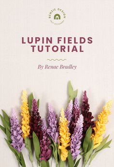 purple and yellow flowers with green leaves in front of a book cover that reads lupinfields