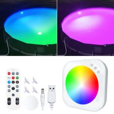 the color changing light is being used to create an underwater swimming pool with remote controls