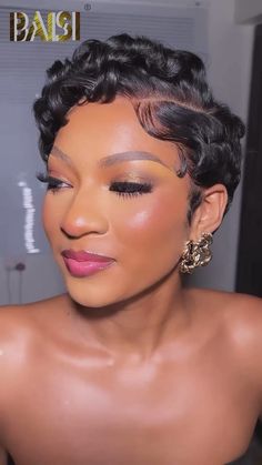 BAISI Sexy Finger Wave Pixie Lace Wig – BAISI HAIR Pixie Lace Wig, Finger Wave Wig, Curled Pixie Cut, T Part Wig, Hair Slick, Short Pixie Cut Wigs, Curled Pixie, Finger Waves Short Hair, 2024 Hairstyles