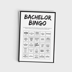 a black and white book with the words bachelor bingo on it