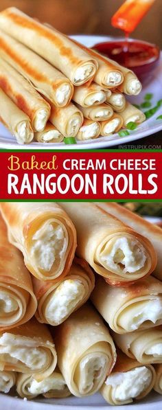 this is an image of baked cream cheese rangoon rolls