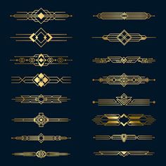 a set of golden lines with different shapes and sizes